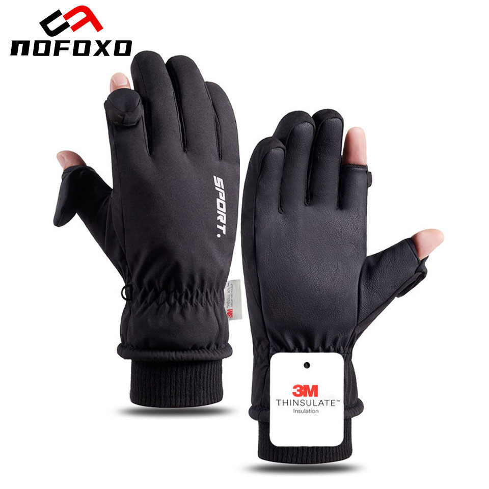  NOFOXO Winter Cycling Gloves Ski Gloves Thermal Touchscreen Antislip Outdoor Sports Two Finger Flip Motorcycle Sports Glove 