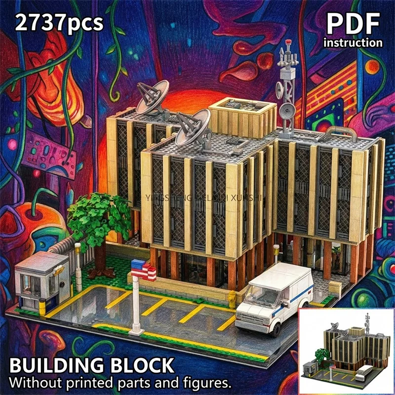 

Модель строительных блоков «Тайная государственная научно-исследовательская лаборатория» с спутниками и архитектурой в стиле фургона