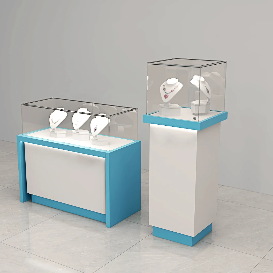 High-end Jewelry Display Cabinet showcase Glass Jewellery Shop Showcase Counter Design with LED Light for Mall Jewelry Kiosks