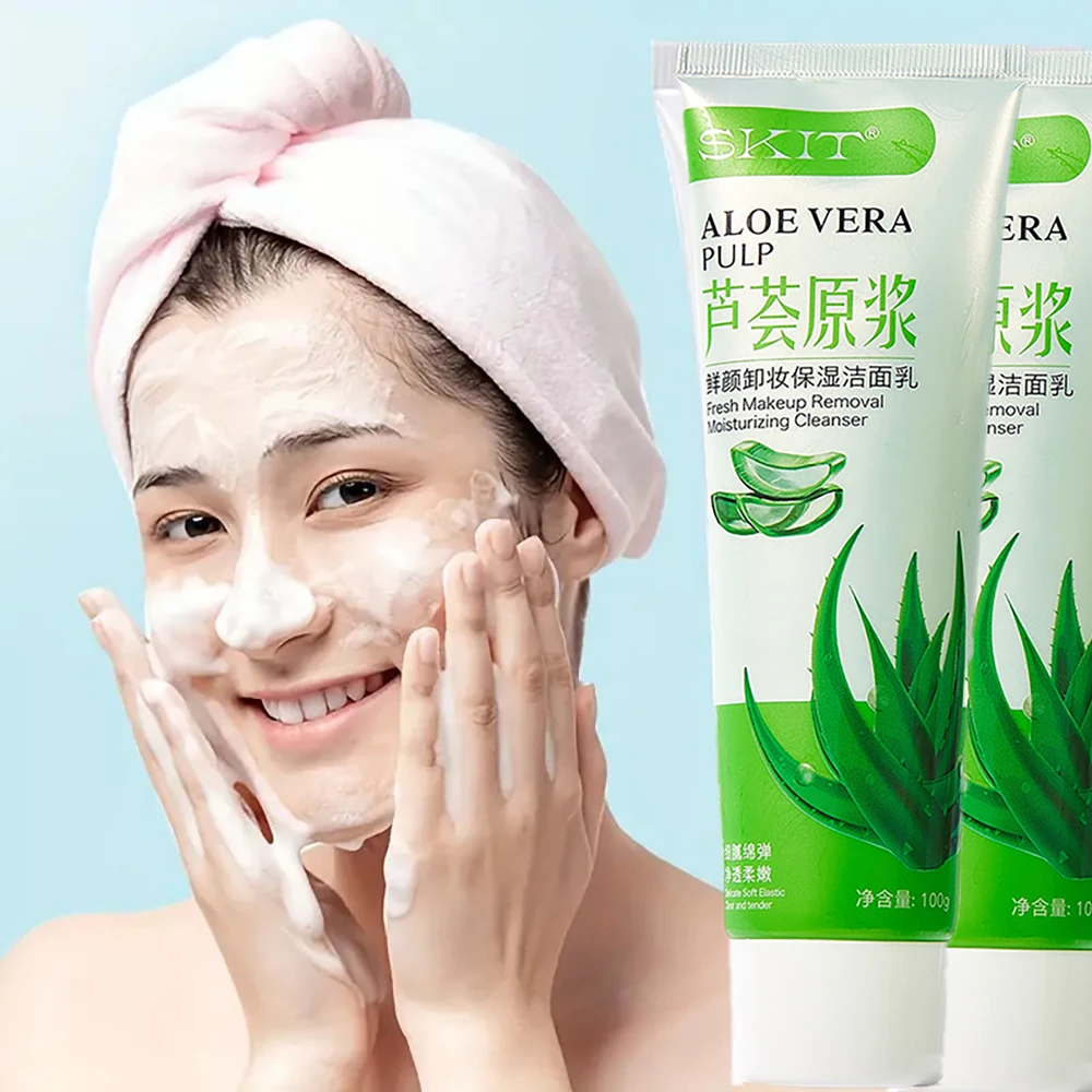 

Aloe Vera Eextract Anti Acne Facial Cleanser Clean Pores Oil Control Moisturizing Cleansing Bubble Skincare Makeup Face Wash