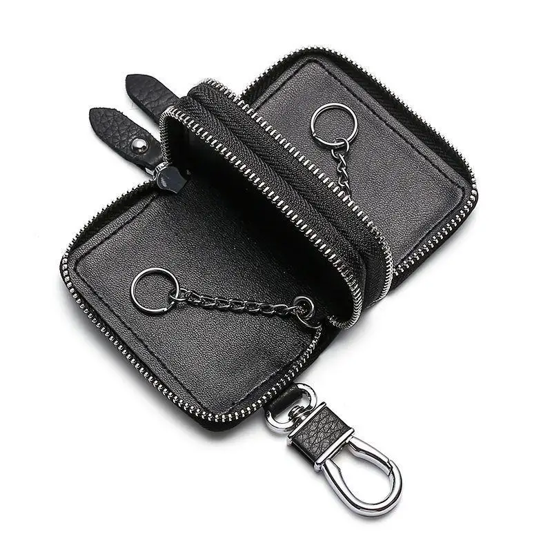 *Leather Car Key Holder Pouch Men's And Women's Universal Zipper Keys Bag Organizer Gift High-end Car Key Case Cover Key Wallet