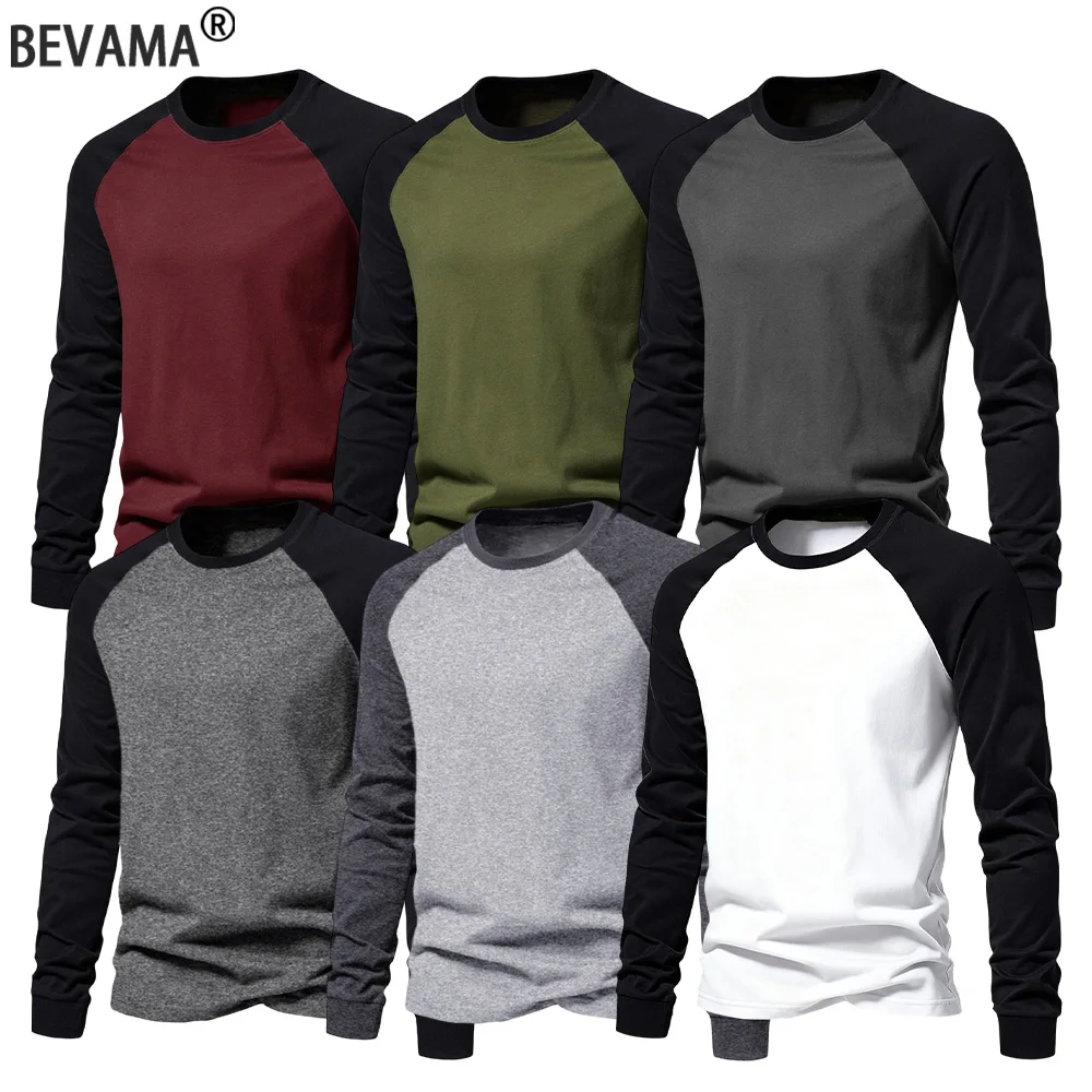 Men's Raglan Long Sleeve T-Shirt Casual Crew Neck Baseball Tee Color Block Patchwork Top for Daily Wear Workout & Outdoor