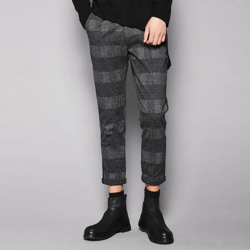 Autumn Gray British Wales Plaid Casual Pants Woolen Quality All-Match Tapered Casual Pants Cropped Skinny Pants