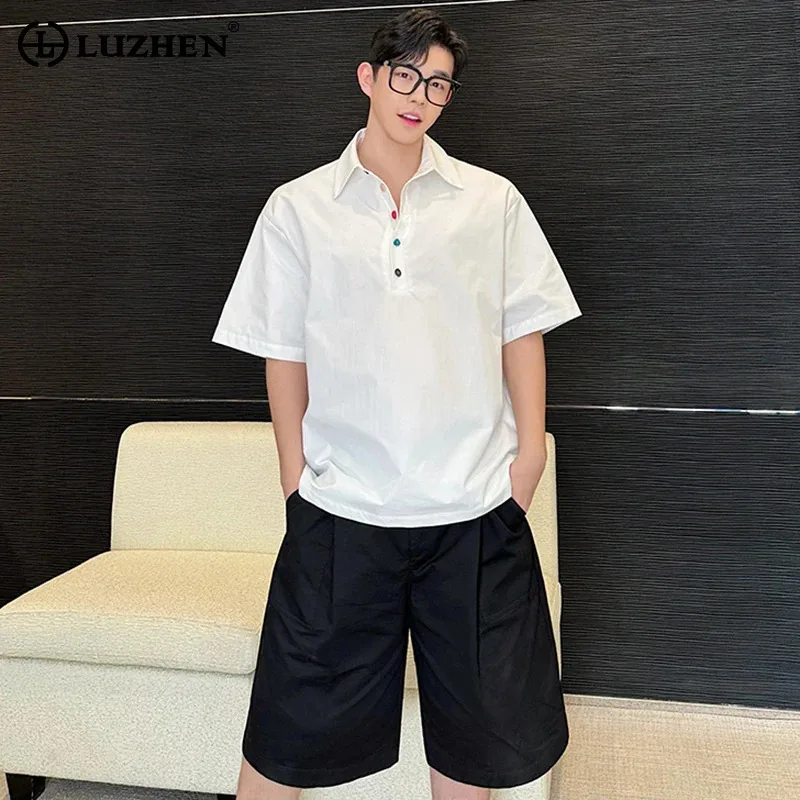 

LUZHEN Fashion Elegant Summer Short Sleeve Tops Male Original Buttoned Decorate Thin Korean Men's Clothing Casual Tops LZ4993