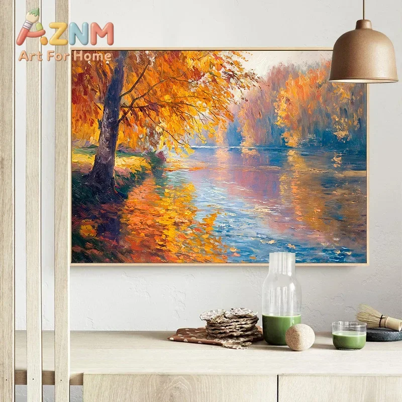 Autumn Forest Oak Tree Serene Mountain Cabin Landscape Butterfly Canvas Painting Wall Art Poster Print for Room Home Decor Gift