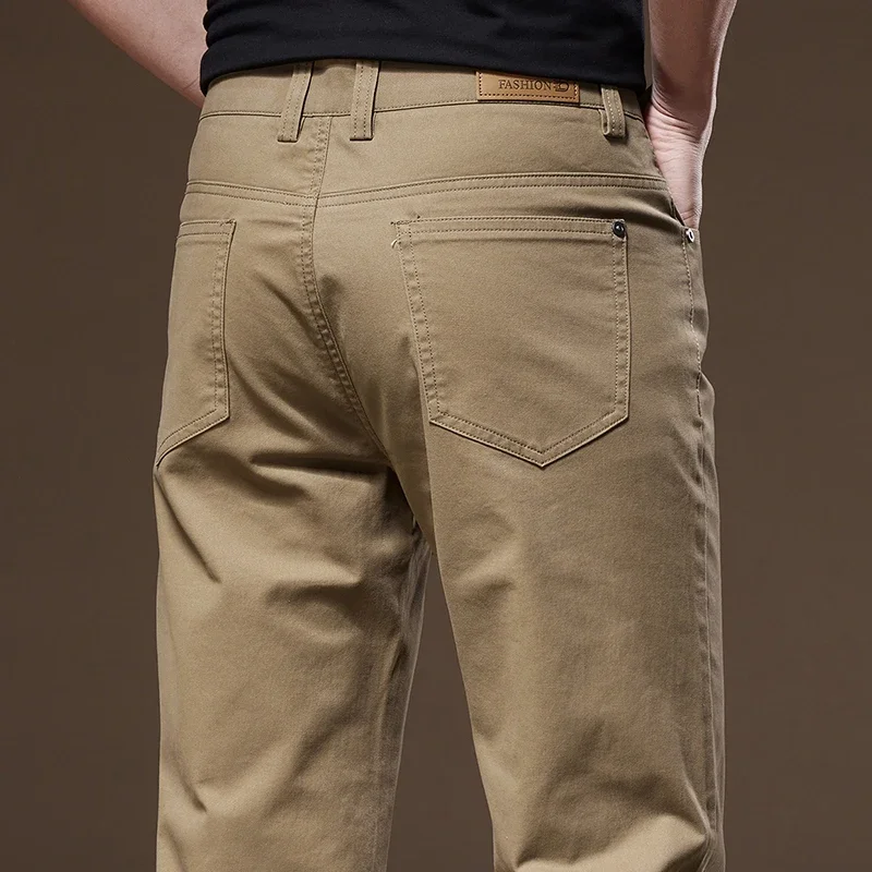 Men Straight Casual Pants 97% Cotton 2025 Spring Autumn Men's Business Clothing Trousers Men's Pants Black Gray Khaki Brand