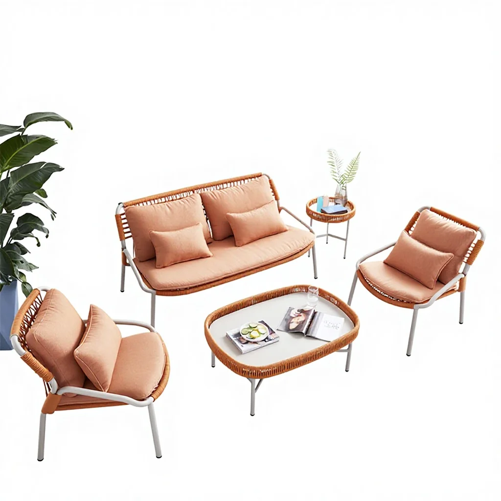 

Nordic Outdoor Rope Woven Sofa Living Room Terrace Woven Sofa Chair Garden Villa Webbing Sofa Set