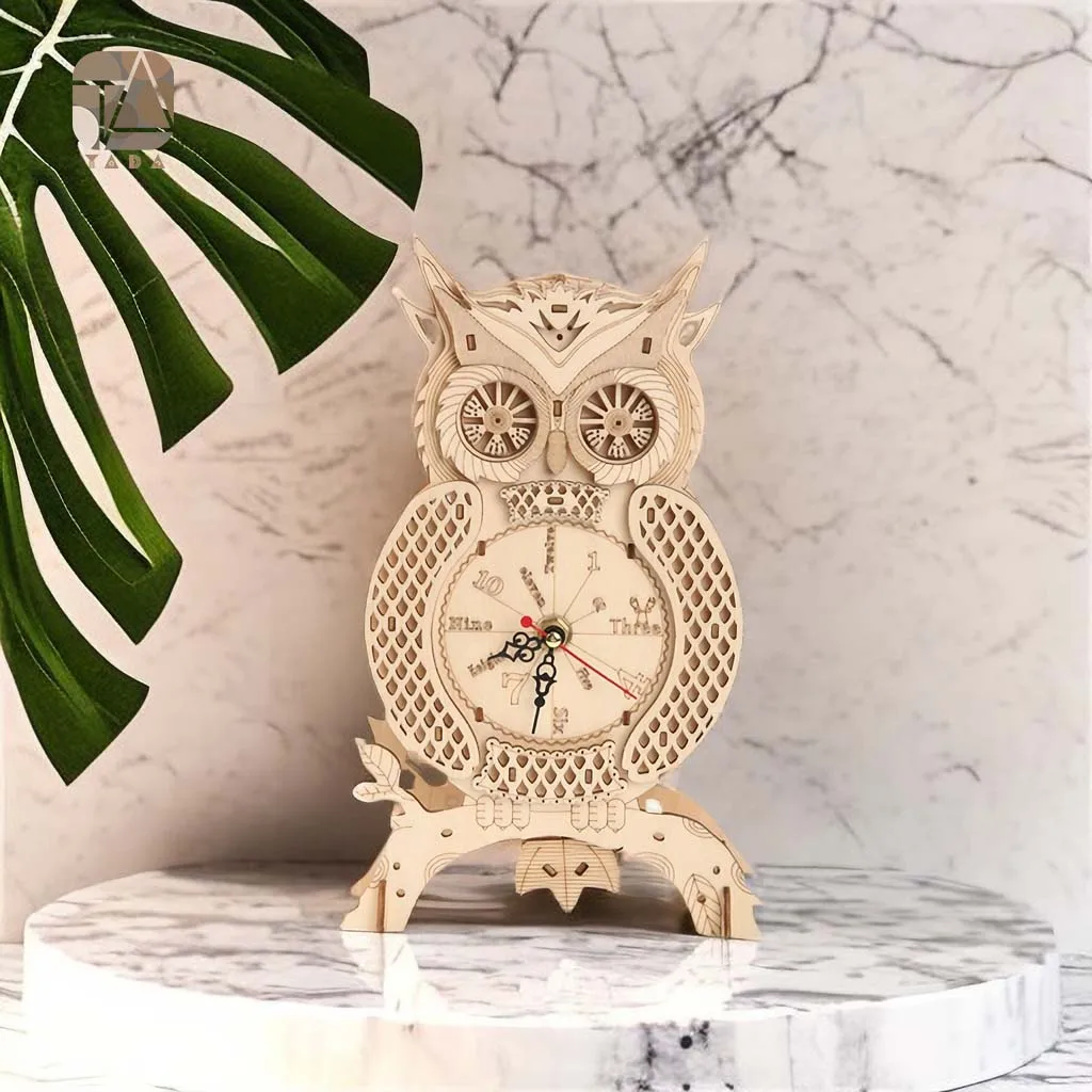 Tada DIY Kits 3D Owl Desk Standing Clock Wooden Model Puzzle Building Block Assembly Toy Birthday Gift For Kids Adults