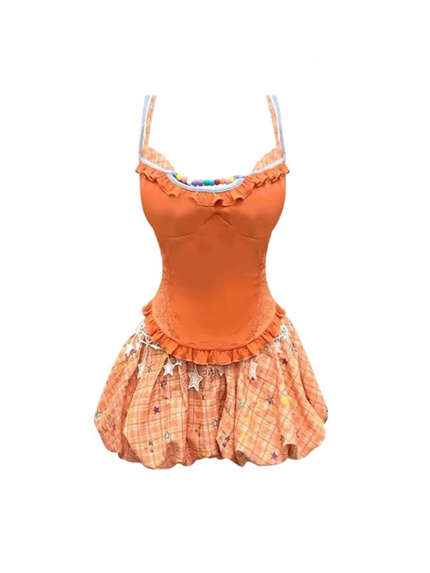 

Dopne Sweet And Cute Orange ter Top And Pleated Skirt Set Women's Early Spring Faion Two-Piece Suit