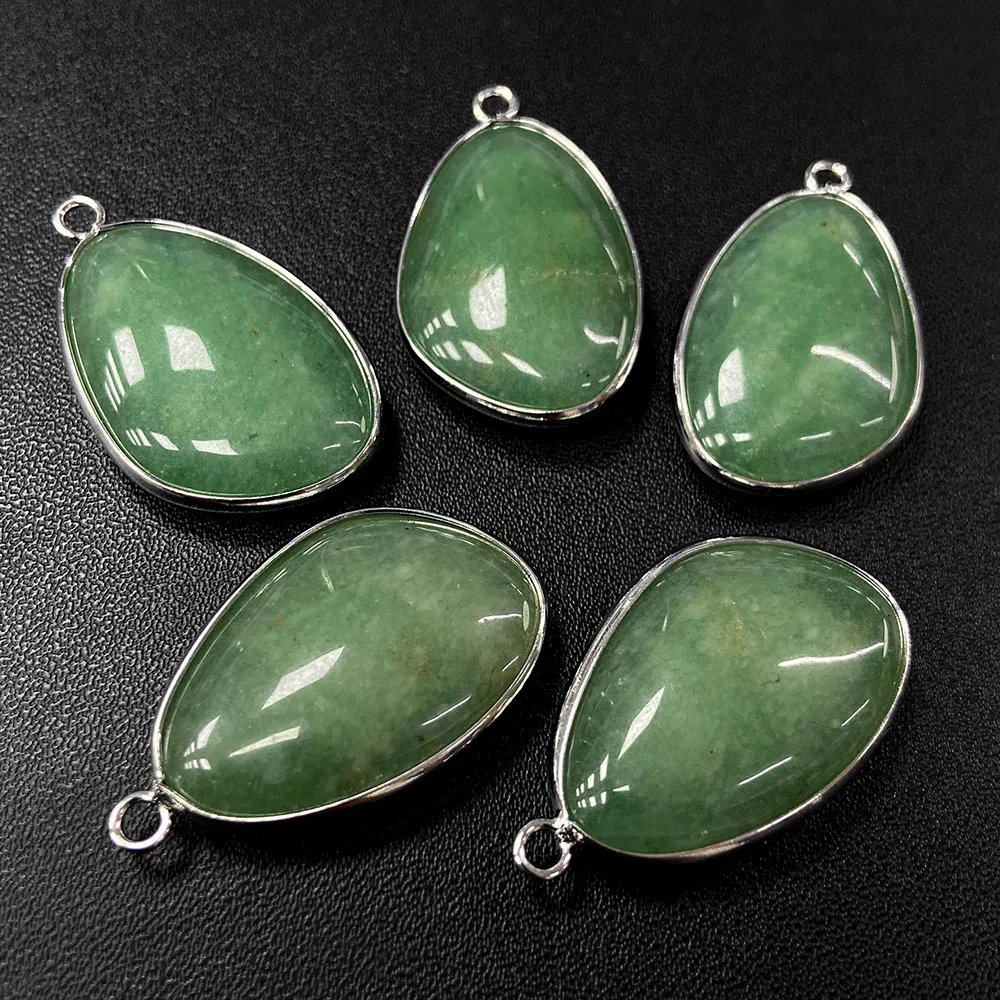 Natural Lapis Lazuli Stone Pendant 20x30mm Irregular Shape Silver Color Border Charms For Jewelry Making Necklace Earrings DIY
