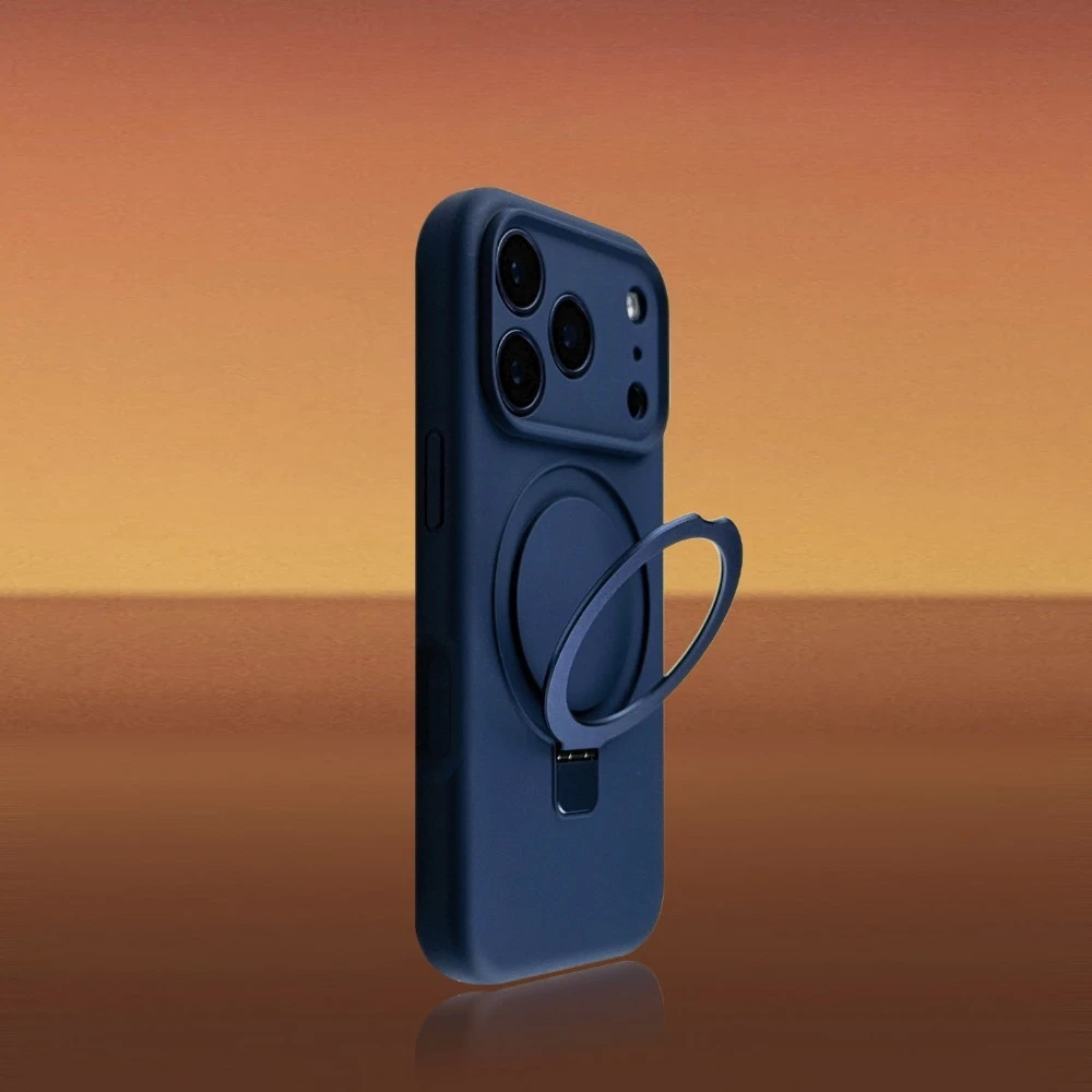 

Чехол для iPhone 17 Pro Max, темно-синий, вращающаяся подставка, жидкий сенсорный прецизионный резак, совместимый с iPhone 16, 15, 14