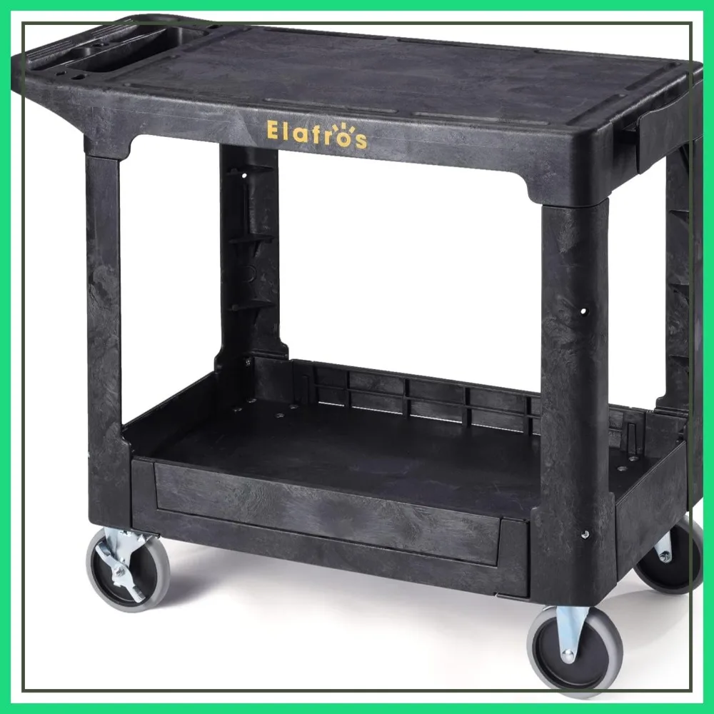 

Heavy Duty Plastic Utility Cart, 37 x 18.8 in Flat Top, 4 Swivel Wheels, 550 lbs Capacity, Black
