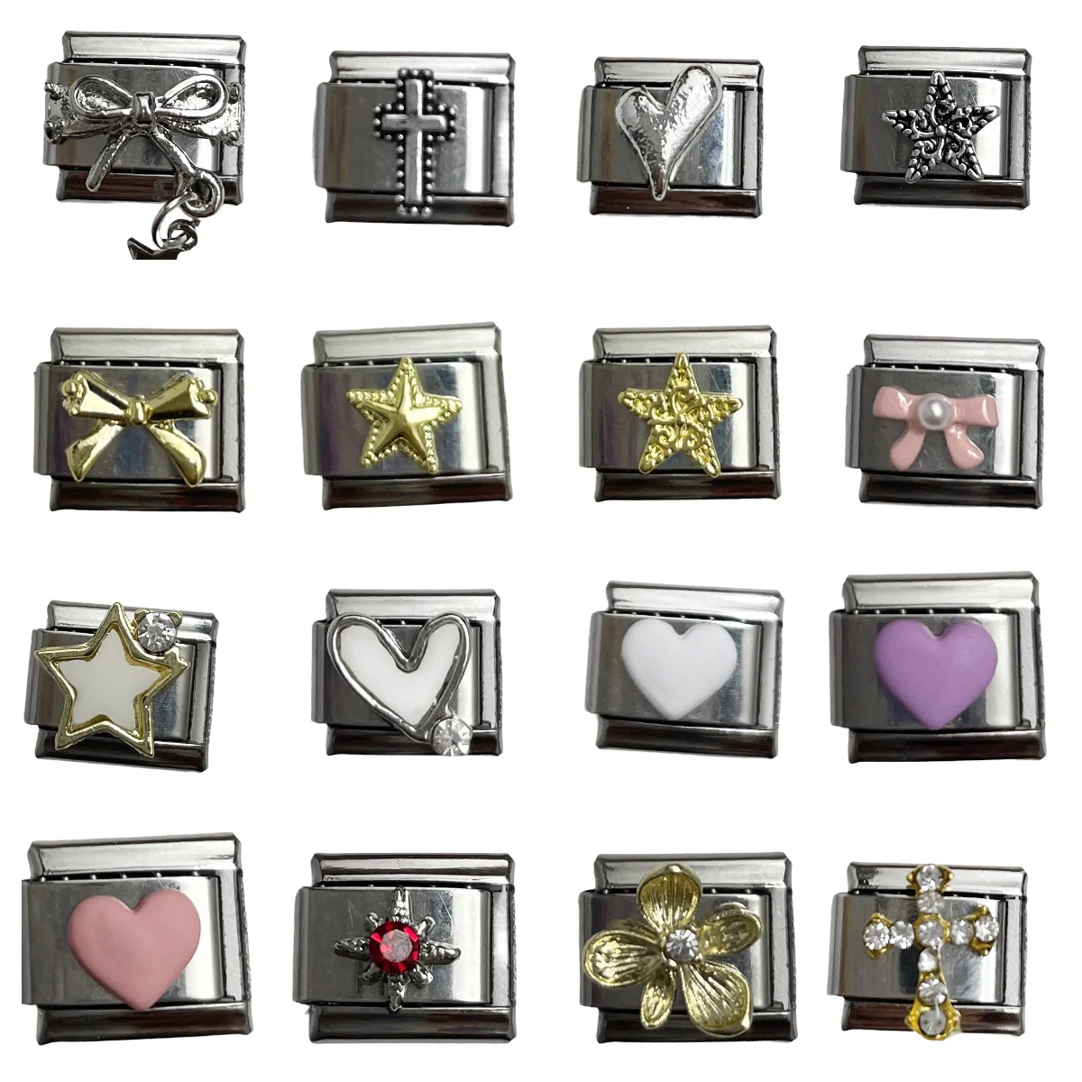 New Fashion Sweet Cross Heart Star Butterfly Y2K Italian Link Bracelet Stainless Steel Jewelry DIY Making