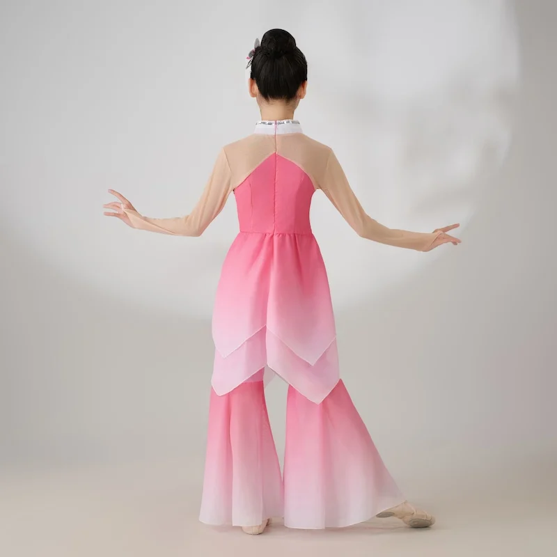 Danza classica per bambini Danza cinese Stile antico Elegante abito da ballo con fiori cadenti Tipo diviso