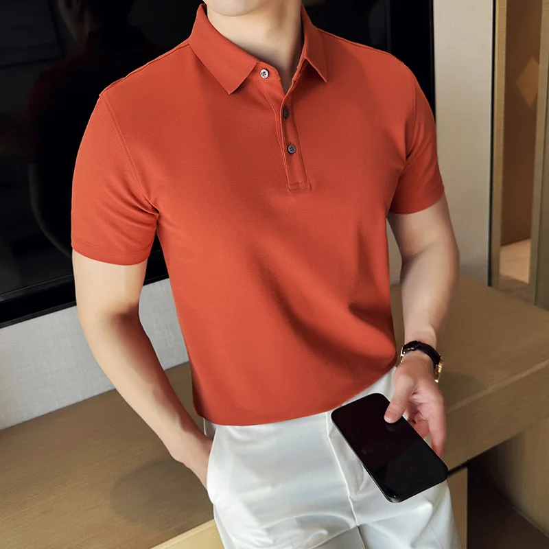 Men's POLO shirt with cotton for comfortable and seamless high-end feel. Men's solid color casual polo collar and short sleeves