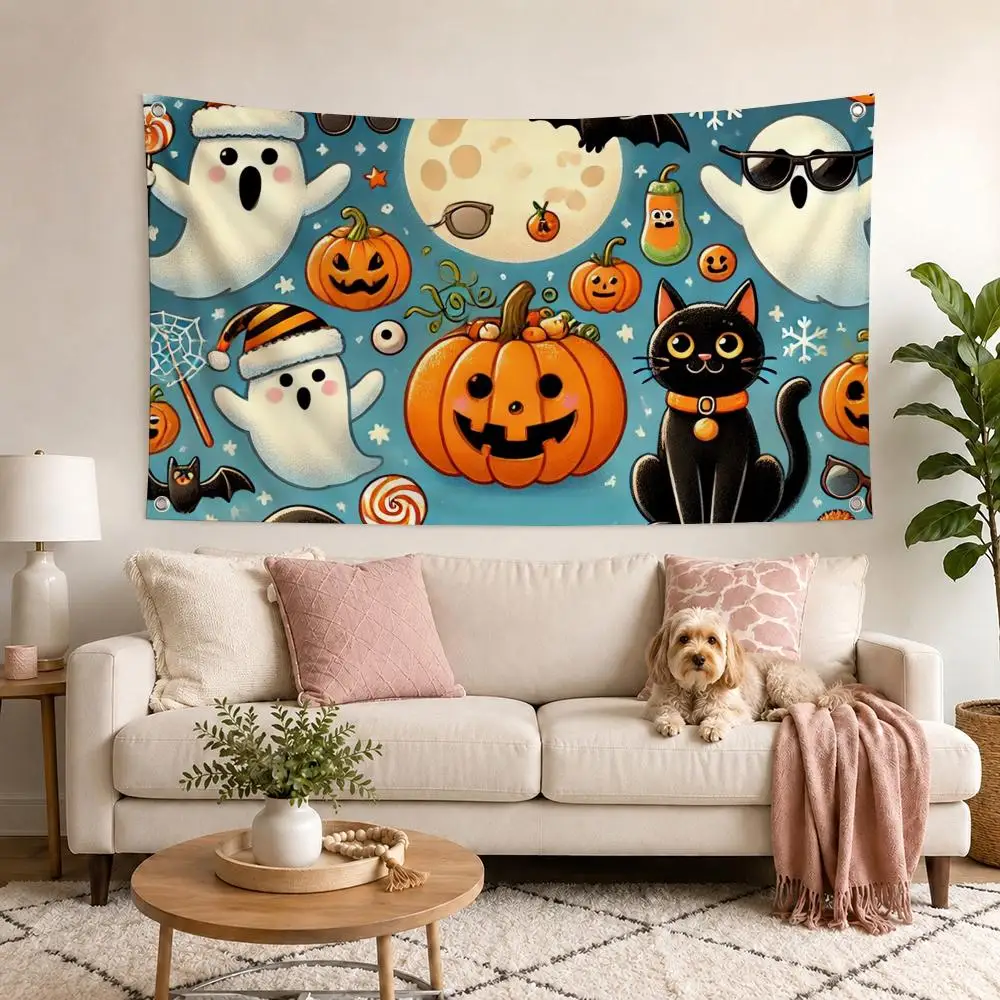 Halloween Moonlit Pumpkin Cats Flags Flag Outdoor Decor Flaga Decorative Home Objects Barber Shop Decoration Garage