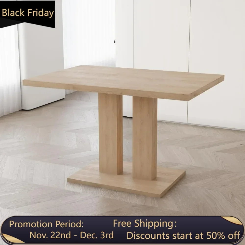 Modern 58 inch rectangular white dining table, sturdy home structure, kitchen, dining room, small space (oak table)