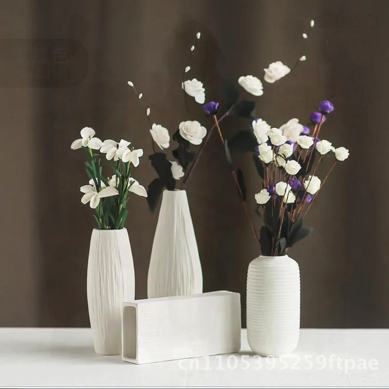 European-Style White Ceramic Vase Wholesale Office Home Decor TV Cabinet Ornaments Flower Arrangement Crafts Logo