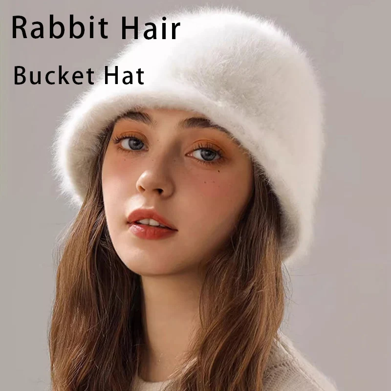 Winter Rabbit Hair Bucket Hat For Outing Warming Soft Wear Earproof Uptown Girl Street Fashion Russia Suit Thickness Panama Hat