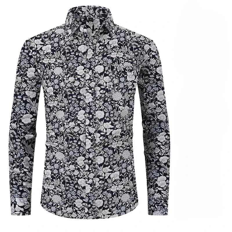 New in shirt USA szie fashion long-sleeve shirts for men slim fit plain shirt designer Casual elastic Hawaii printing clothes