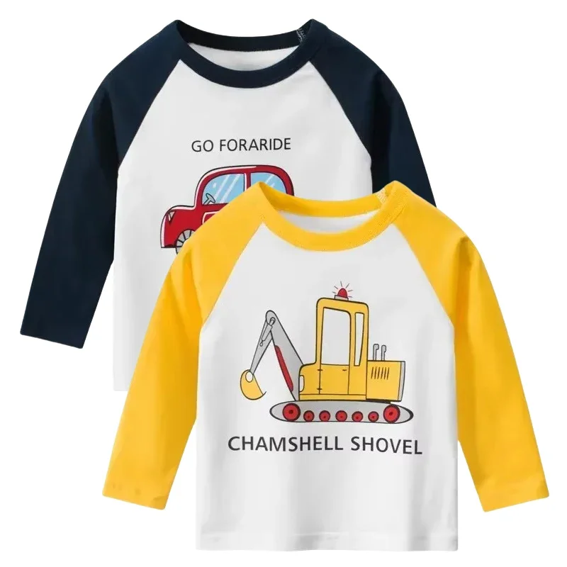 

2025 Spring Autumn Brand New Boys Long Sleeve Cotton T-shirt Children's Bottoming Shirt Cartton Car Print Kids Tops Tee Dropship