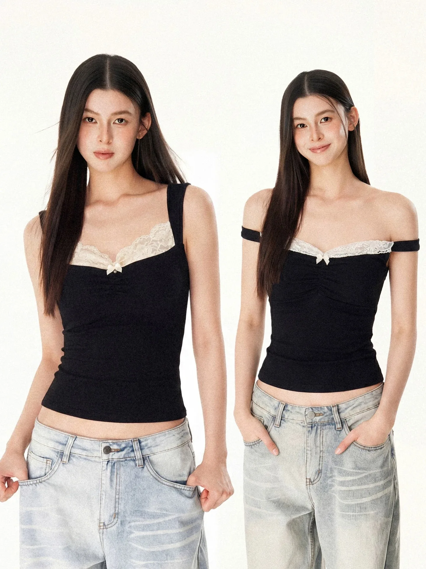 Lace  Knot Strap Vest Women's New Style plus Size Slim Fit Underwear Outerwear Base Shirt Summer Simple Style Cotton...