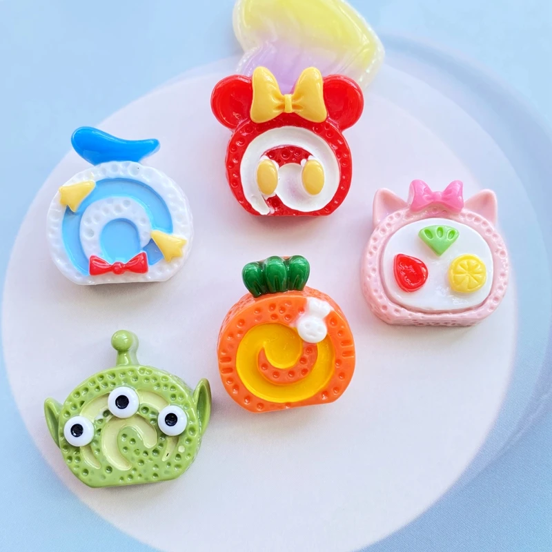 10 Cute Cartoon Desserts Animal Decoration Crafts Flat Back Resin Convex Decorative Scrapbook DIY Accessories H180