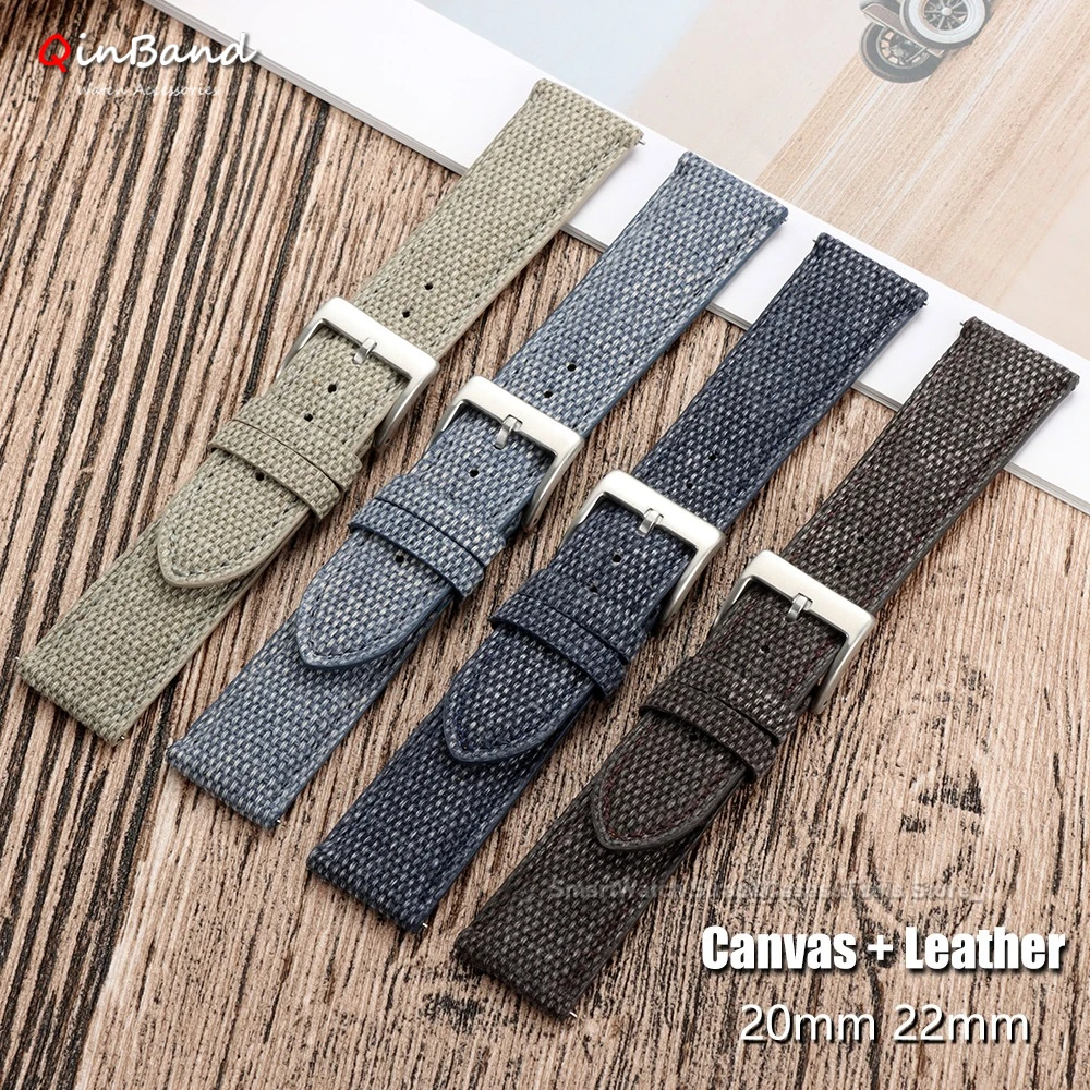 20mm 22mm Ribbed Nylon Watchband Vintage Woven Canvas Watch Strap for Samsung Galaxy 7/6/5/4/3 Bands for Men Women Accessories