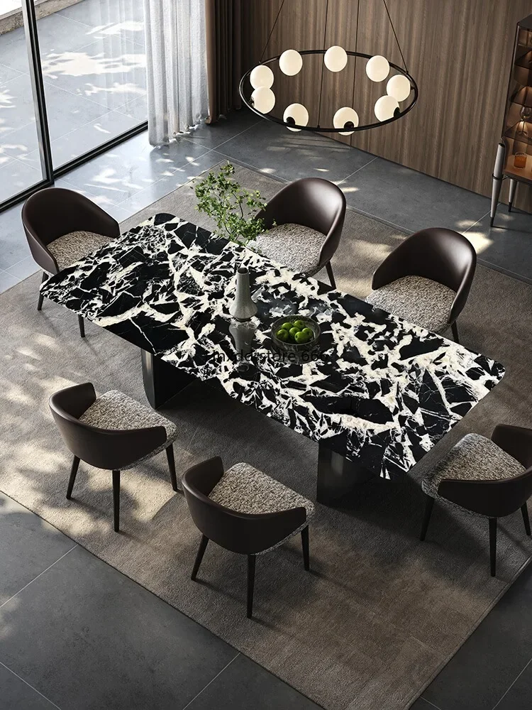 Black luxury stone dining table Italian light luxury high-end dining table