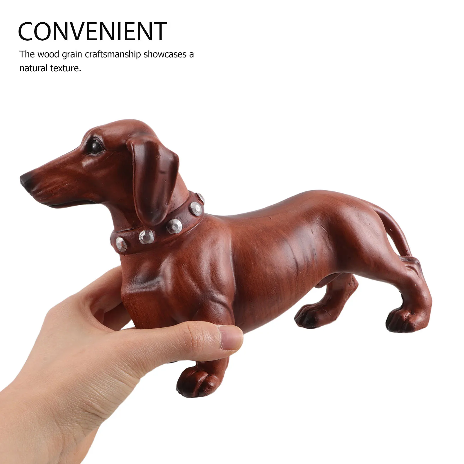 

Modern Dachshund Dog Figurine Wood Grain Finish Small Animal Ornament Home Office Decor Shelf Entryway Decoration Sausage