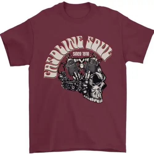 Gasoline Soul Biker Skull Motorbike Chopper Mens T-Shirt 100% Cotton