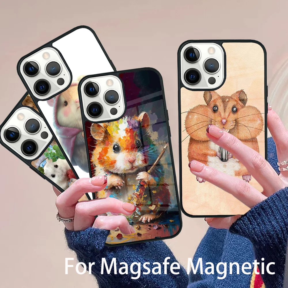 

Hamster Art Phone Case Magesafe Magnetic Wireless Charge Cover For IPhone 16 11 12 13 14 15 Pro Max Plus Mini