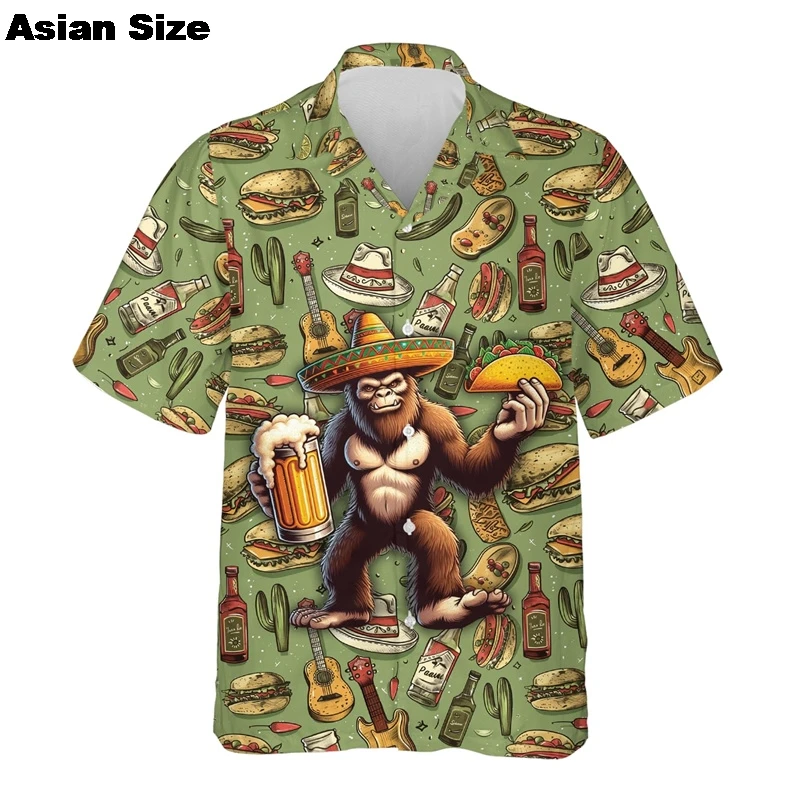 Grappige Sombrero Hawaiiaanse shirts voor herenkleding Mexico Chicken Roll Beach Shirt Taco Dieren Revers Blouse 2025, Unisex Blouses