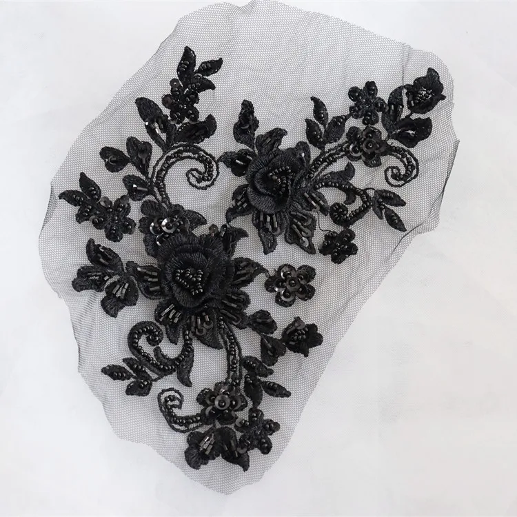 1Pair Multicolor DIY Handmade Beaded Mirror Lace Flower Applique.Patch.Wedding Dress Accessories Lace Mending Clothes 23*14CM