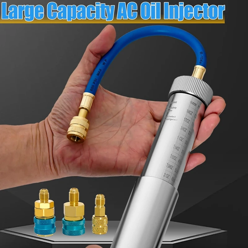 AC Oil Dye Injector Backflow Prevent Kit, with R134A & R1234YF Low Side Quick Coupler, R410A Mini Split Adapter-A73M