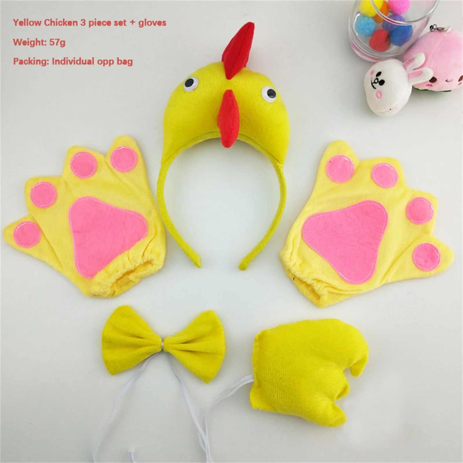 Mädchen Huhn Kostüm A-Linie Tüllrock Haarband Handschuhe Bowtie Hahn Cosplay Kleidung für Halloween