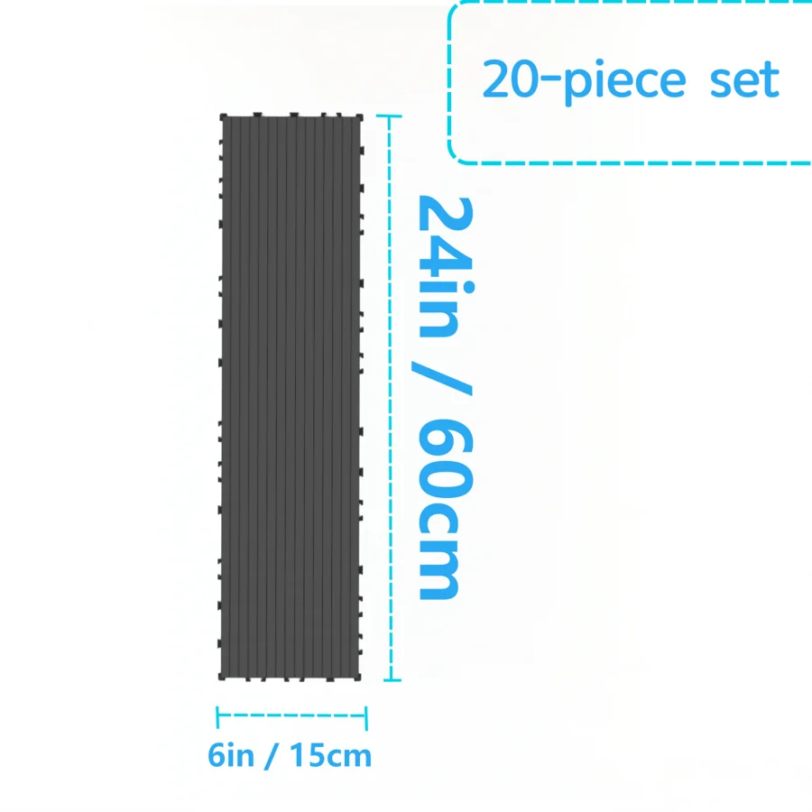 20/40 Piece 6*24 Inch Plastic Deck Tiles, Interlocking Outdoor Flooring, Modular Snap-Lock Floor Panels For Patio, Pool Area, Ba