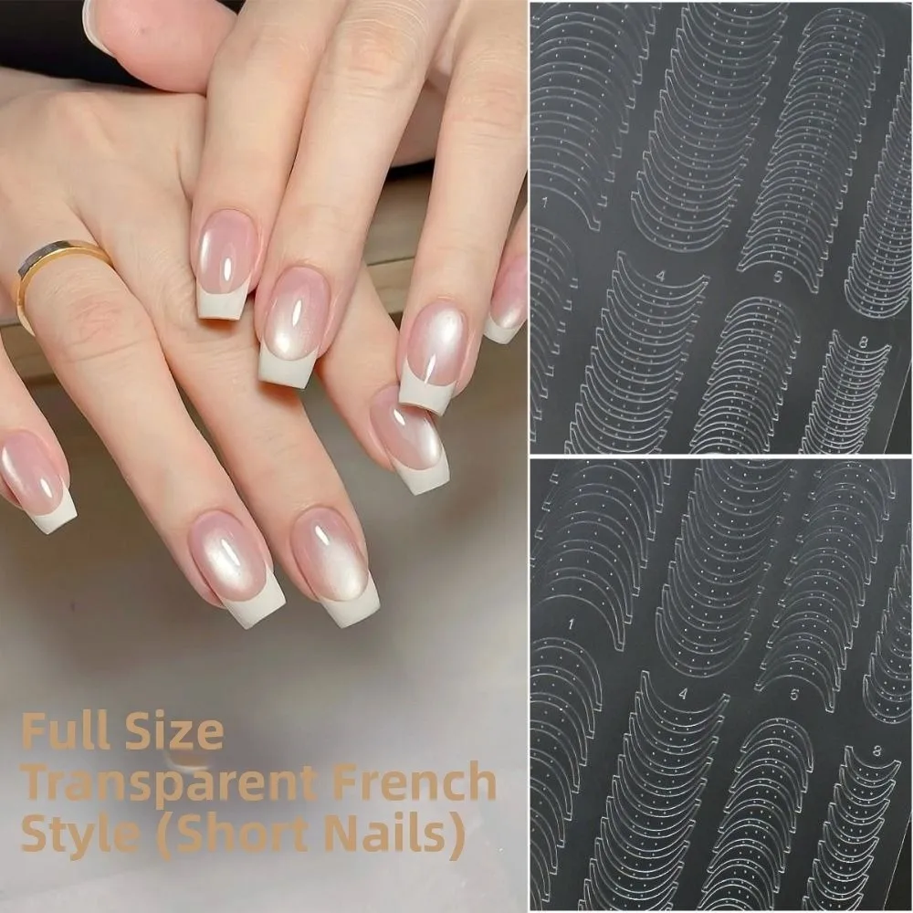 Fashion Fully Transparent French Nail Stickers Self-Adhesive DIY Hollow French Nail Stickers Full-size Nail Art Decals Nail Art