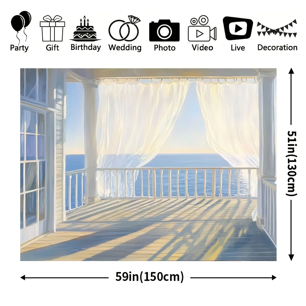 Tropical Beach Photography Backdrop Tapestry Curtain Polyester Wall Hanging Photo Booth Decoration for Wedding Party Event Room