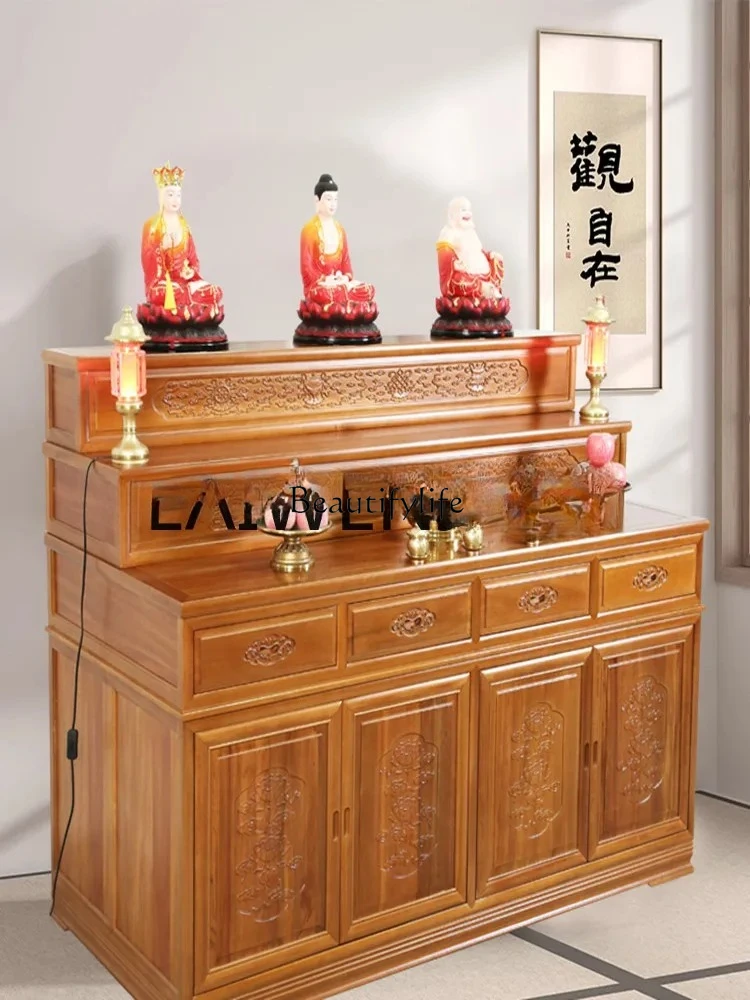 

FGTempio buddista a tre piani custodia per incenso da tavolo in legno massello per uso domestico Zhongtang buddista Hall God of