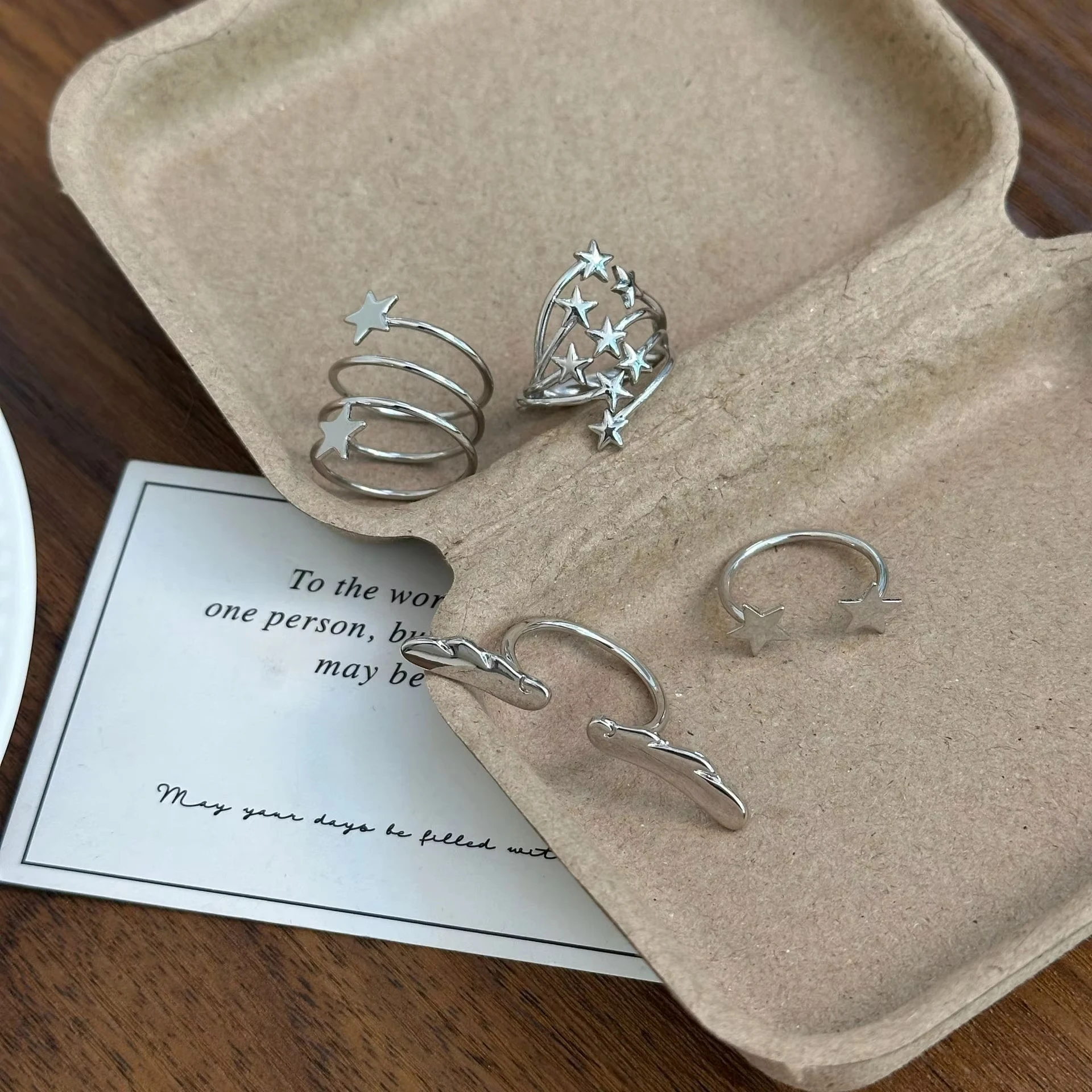 Y2K Punk Kpop Angel Wings Star Open Rings for Women Fashion Silver Color Metal Adjustable Finger Rings Aesthetic Jewelry Gift