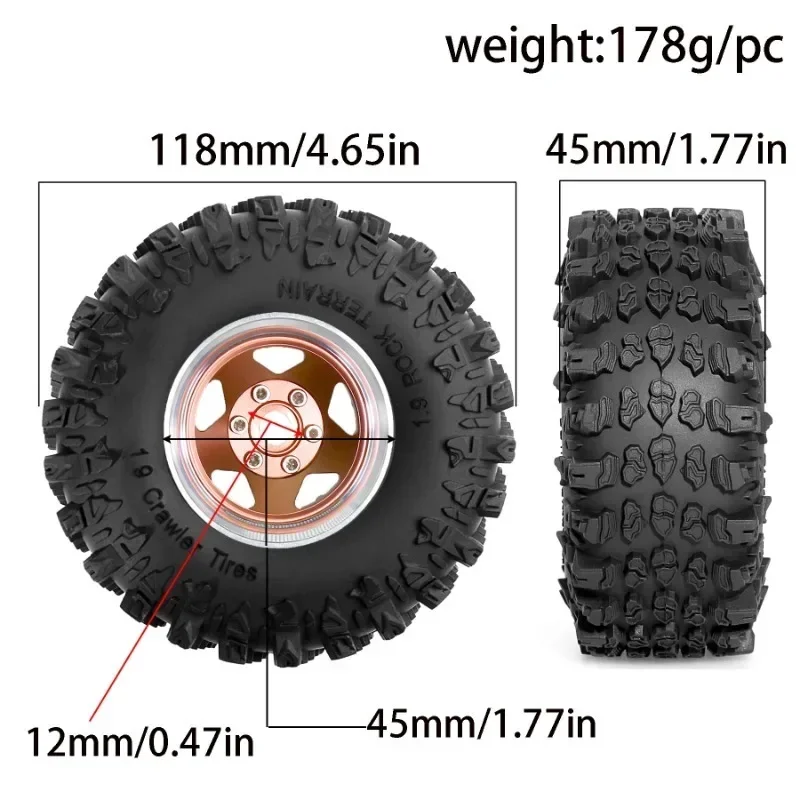 

4pcs 118mm Metal 1.9" Beadlock Wheel Rim Tire Set for 1/10 RC Crawler Car Axial SCX10 Wraith RR10 Capra Trxs TRX4 YK4082