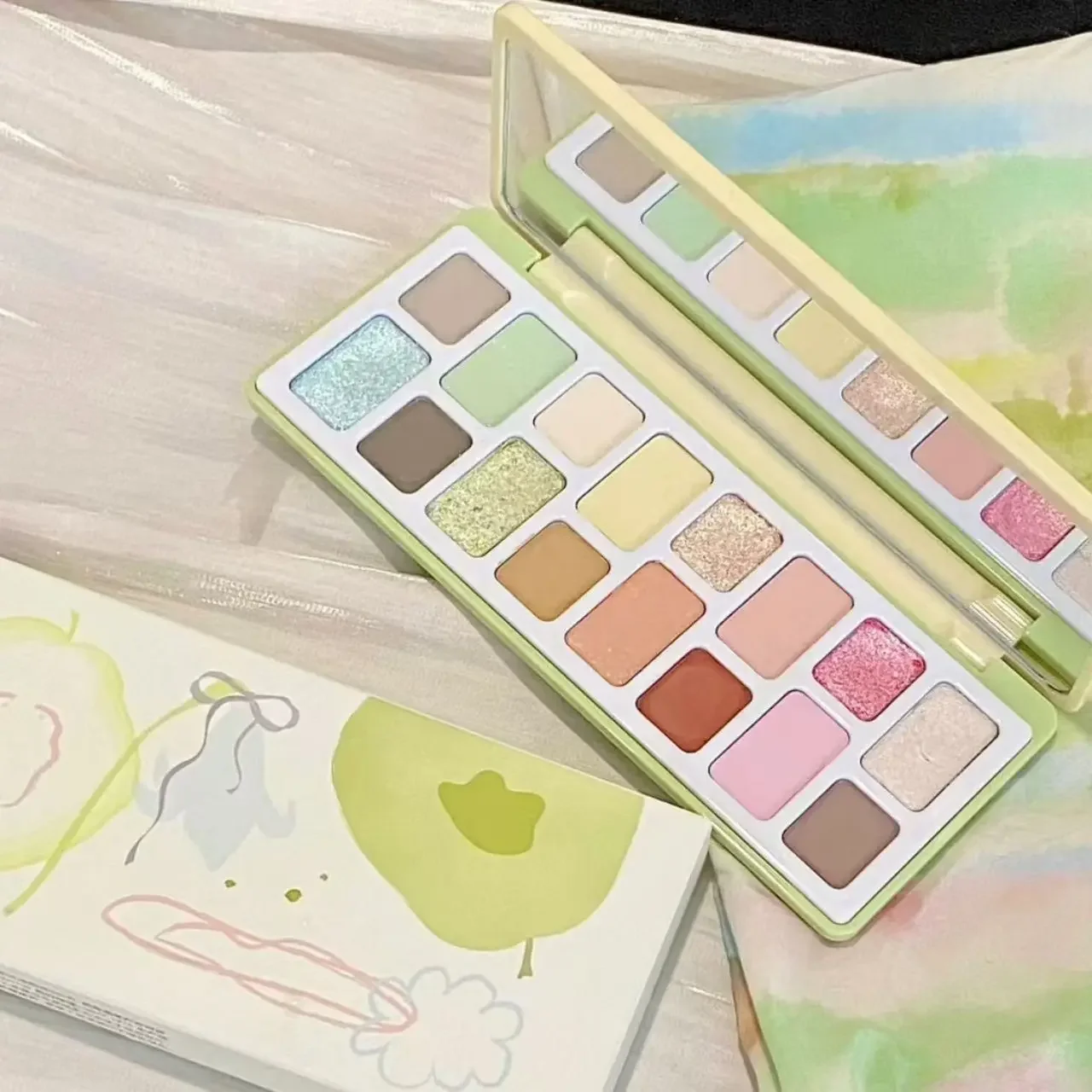 16색 그린 펄 아이섀도 팔레트 방수 오래 지속되는 다이아몬드 쉬머 스파클링 크리스탈 아이 메이크업 화장품 CO:14