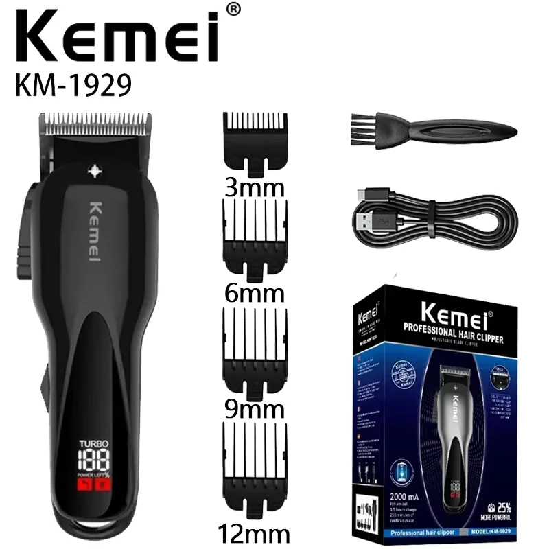 Kemei KM-1929 Electric Trimmer Beard Trimmer Professional Rechargeable Hair Cutting Machine LED Display Hair Trimmer Razor