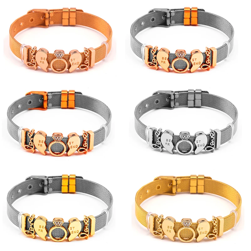 Valentine's Day 10mm Charm Bracelets Double Love Crown Bead Accessories DIY Mesh Keeper Bracelet Pulseras Mujer For Women Men