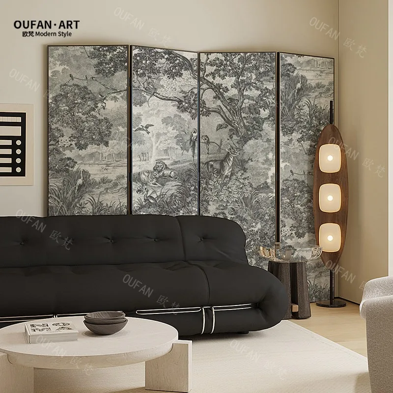 Modern French-style new metal folding screen partitions, living room sofa feature walls, bedroom coverings, movable for househol