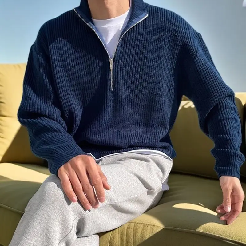 

Мужской повседневный вязаный свитер на молнии в американском стиле, комплект из 2 предметов, качественная верхняя одежда, универсальный свитер с длинными рукавами для отдыха