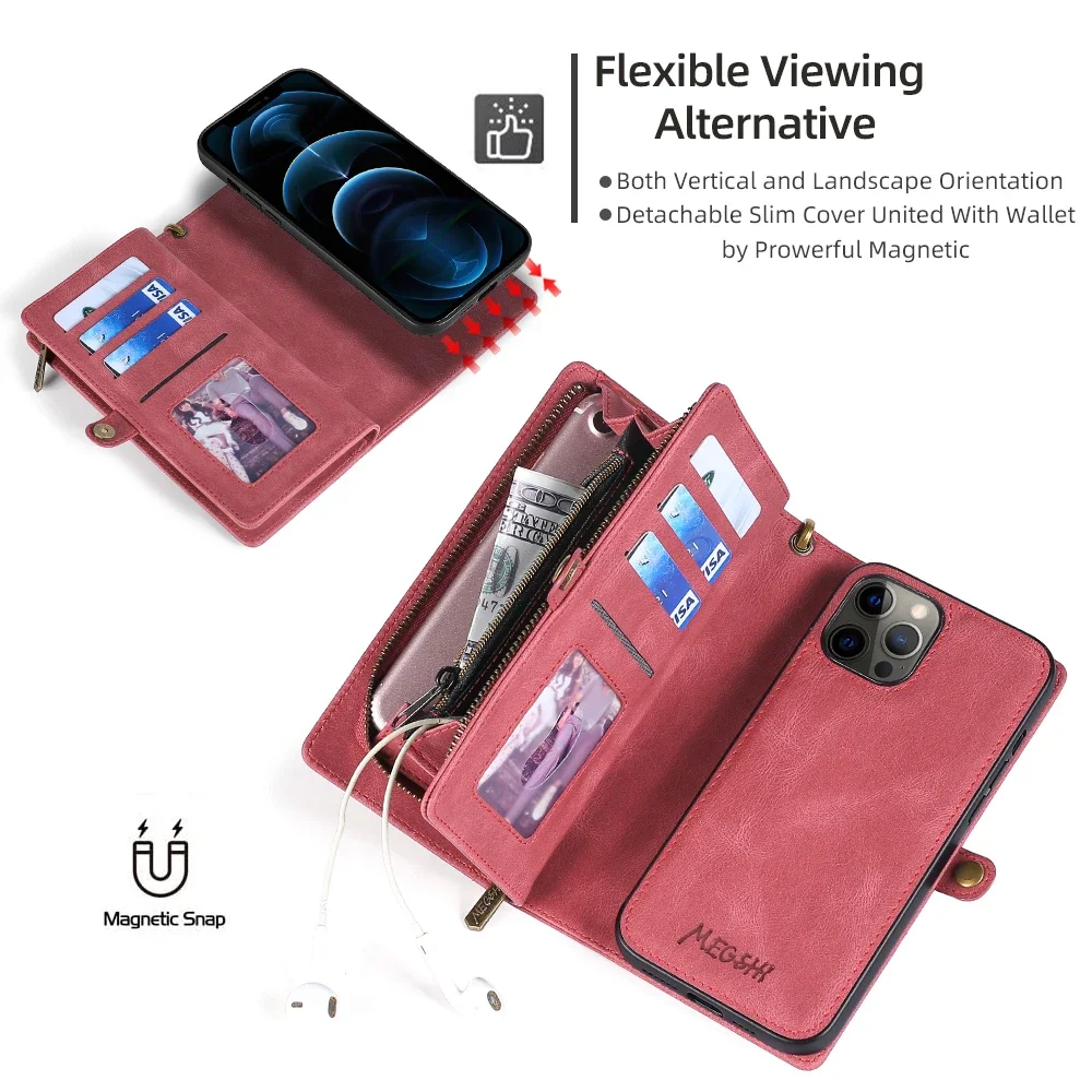 Wallet PU Leather Phone Case Cover For iPhone 16 15 Pro Max iPhone 16 15 Plus with Card Slots Zipper Wallet Design Phone Cover