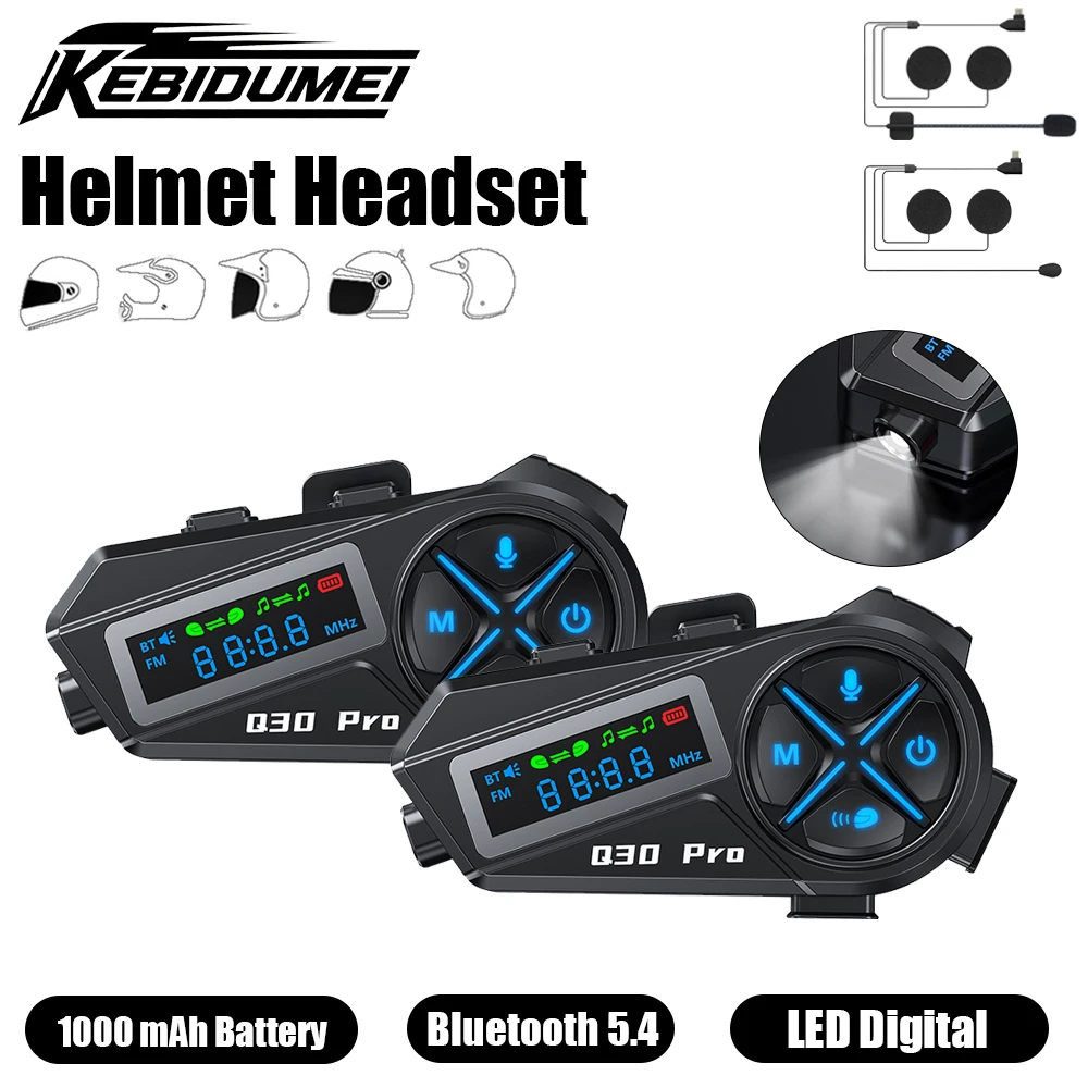

KEBIDUMEI Q30 Pro Helmet Headset Bluetooth Speaker Universal Motorcycle Intercom Wireless Headphone Waterproof Moto Accessories