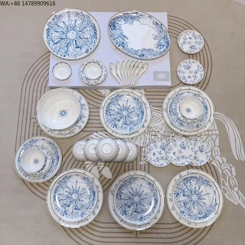 

Керамическая посуда в китайском стиле: Лидер продаж в Европе – обеденный сервиз из костяного фарфора светло-голубого цвета, 41 предмет, и фарфоровые десертные тарелки для дома.